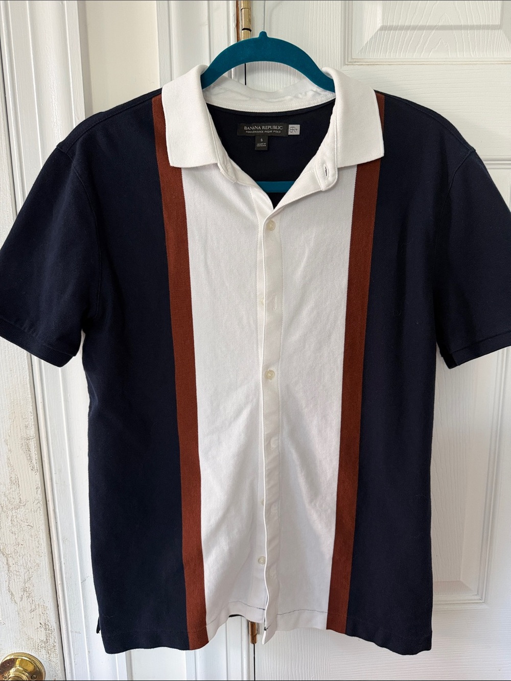 Banana Republic Men’s Navy, White & Brown Short-Sleeve Polo